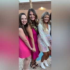 Bebe Crossover Flounce Dress Fuschia